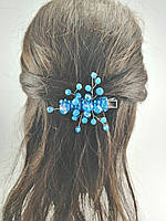 Шпилька для волосся з кришталевими намистинами Блакитна 