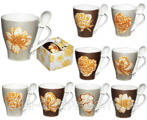 Чашка з ложкою 340 мл Сатин голд, фото 1