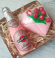 Набор подарочный мыло ручной работы "Martini Rose и конверт с тюльпанами"