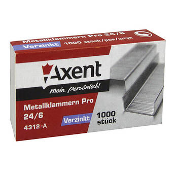 Скоби Axent 4312-A №24/6 1000 шт/уп Metallklammern Pro