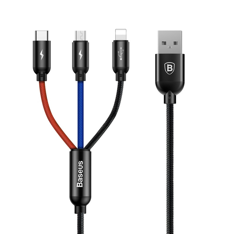 Кабель для зарядки телефона/ смартфона Baseus Micro+Lightning+Type-C Чорний (CAMLT-BSY01)