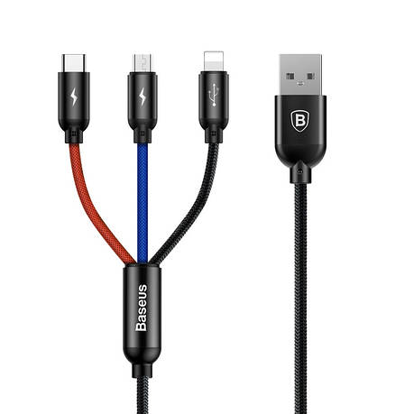Кабель для зарядки телефона/ смартфона Baseus Micro+Lightning+Type-C Чорний (CAMLT-BSY01), фото 1