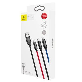 Кабель для зарядки телефона/ смартфона Baseus Micro+Lightning+Type-C Чорний (CAMLT-BSY01), фото 3