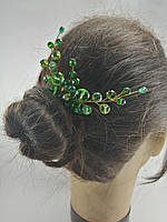 Шпилька з гілочкою для волосся Зелена Світла кришталева