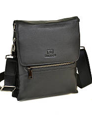 Сумка BRETTON BE 5432-3 чорна велика чоловіча натуральна шкіра два відділення плечовий ремінь 22х27х5 см