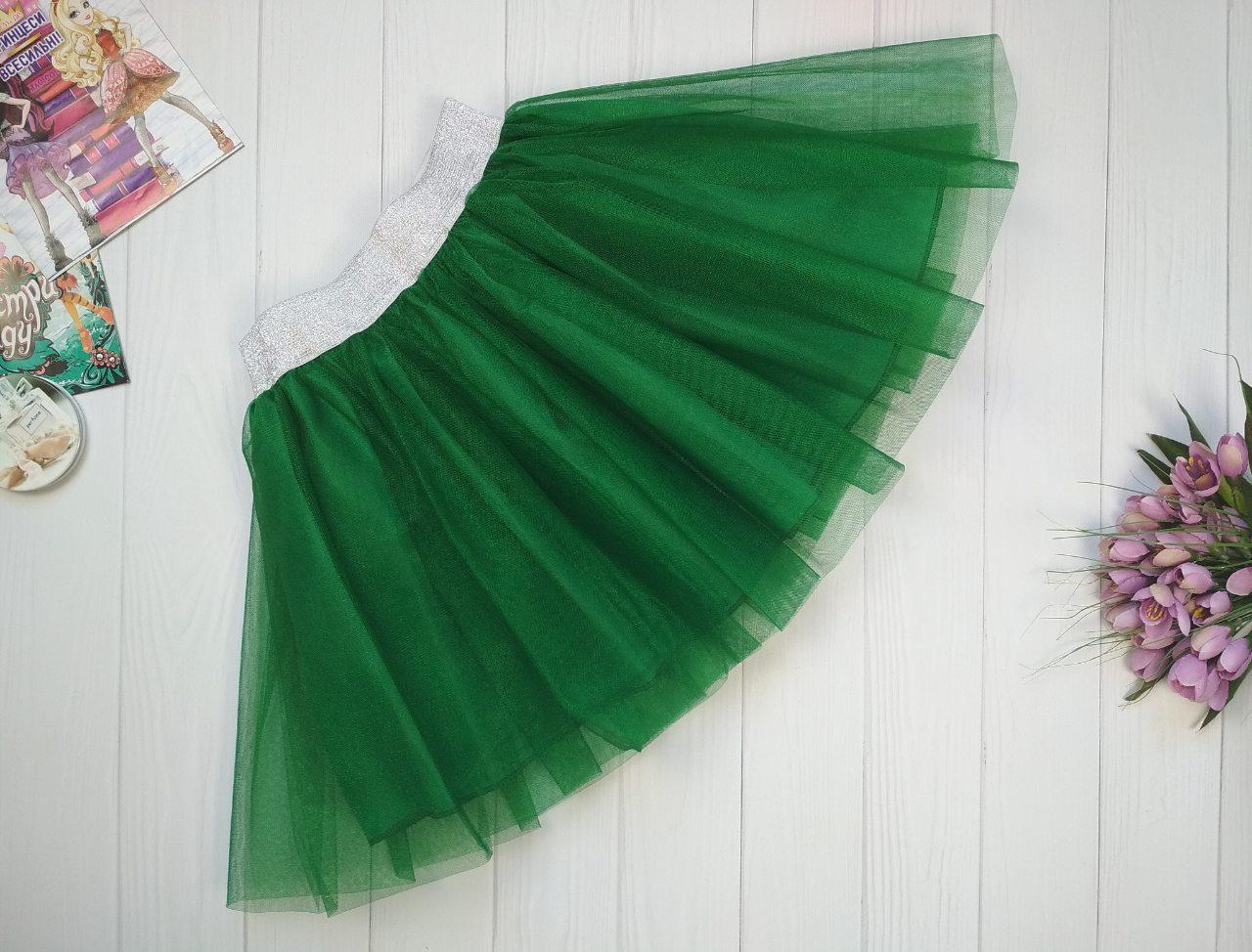 Фатинова спідниця для дівчинки дитяча з двох шарів фатину зеленого кольору р. 104-170
