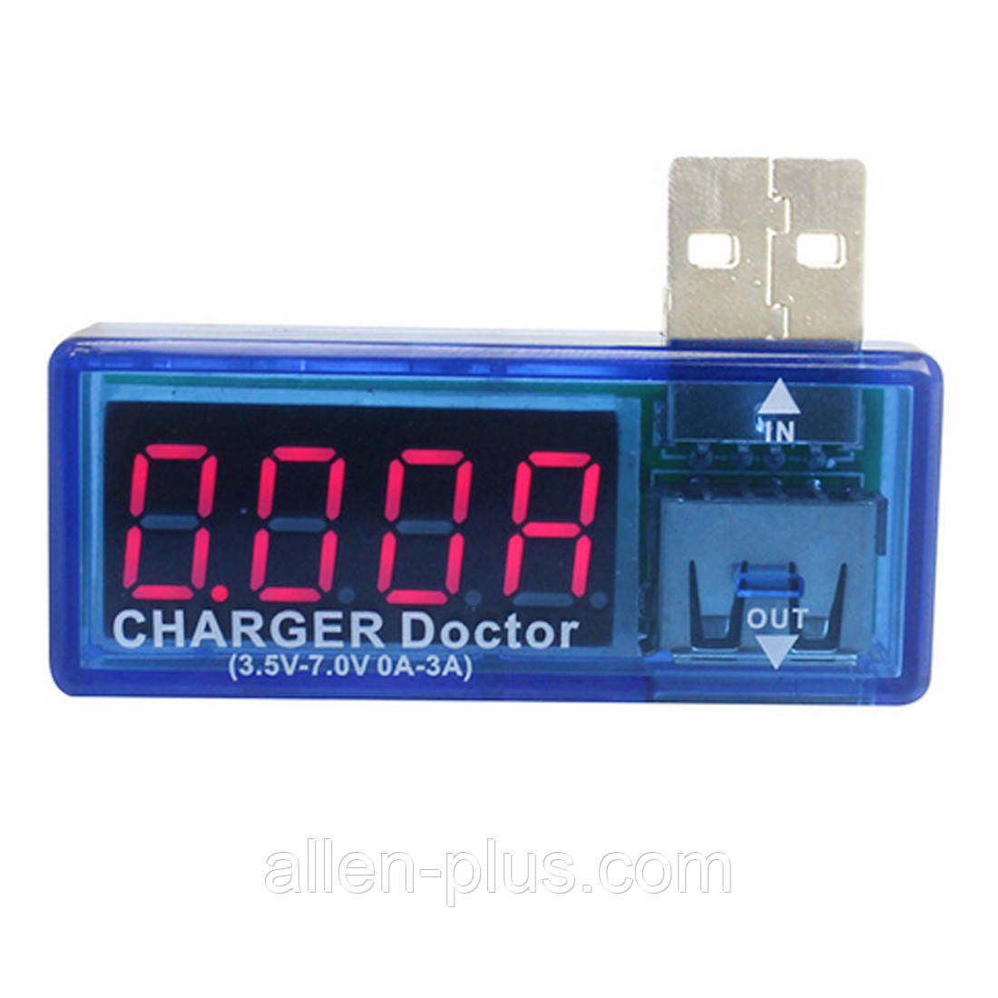 USB-тестер (USB Doctor), прозорий синій корпус
