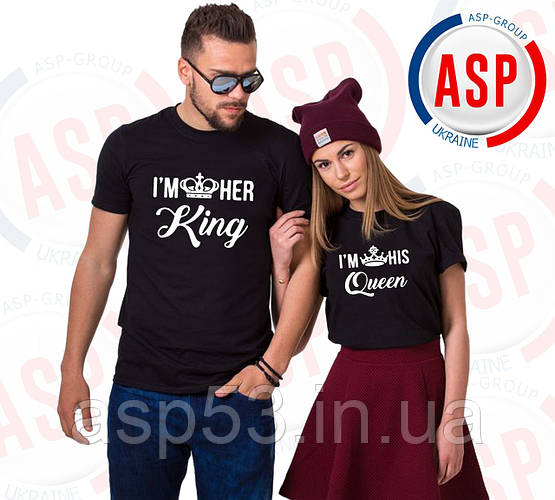 Парные футболки с надписью i`m her King i`m his Queen c короной печать ...