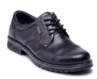 Туфли мужские черные на шнурках прошитые натуральная кожа Bastion, туфлі чоловічі шкіряні Бастіон 009