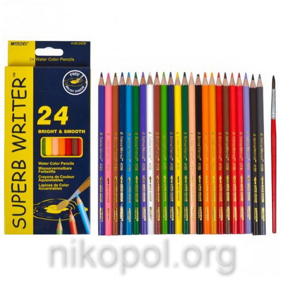 Акварельні олівці Marco Superb Writer 4120-24CB, 24 кольори з пензликом