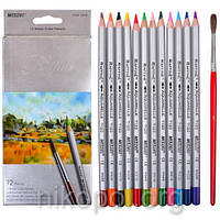 Акварельні олівці Marco Raffine 7120-12CB, 12 кольорів з пензликом