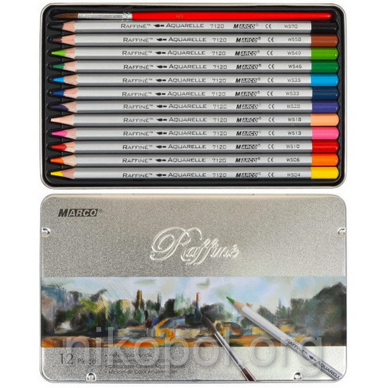 Акварельні олівці Marco Raffine 7120-12TN, 12 кольорів з пензликом