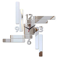 Годинники настінні сріблясті "прямокутники дзеркальні" , годинник наклейки прямокутники (50см)
