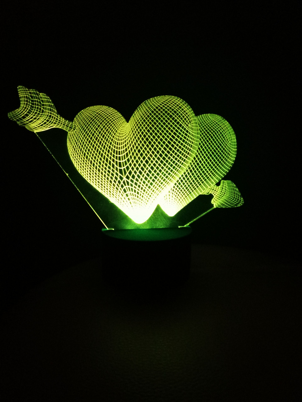 3d-світильник Серця зі стрілою, 3д-нічник, кілька підсвічувань (на пульті), фото 1