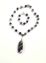 Комплект кольє + браслет Аметист, натуральний камінь, колір фіолетовий і його відтінки, тм Satori \ Sn - 0024