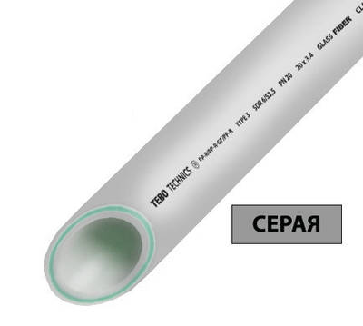 Поліпропіленова труба скловолокно сіра TEBO technics
