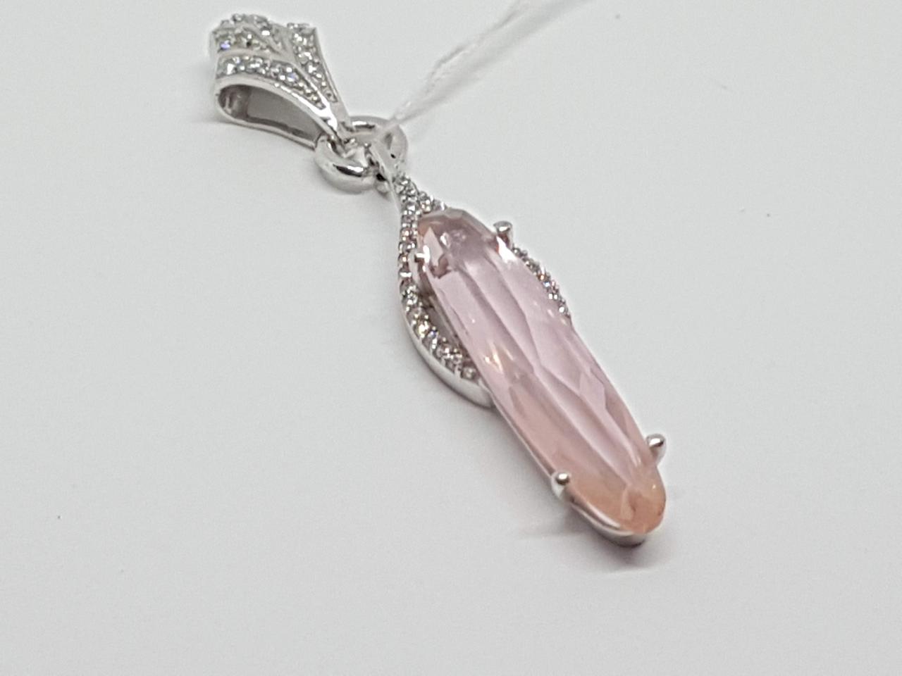 Срібна підвіска Амаратнова квітка з морганітом і фіанітами.   3853Р, фото 1