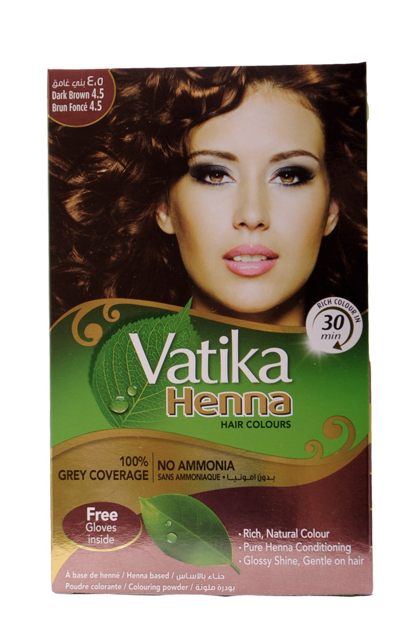 VATIKA HENNA HAIR COLOURS COLOURING POWDER DARK BROUN (60GM). DABUR. ФАРБА ДЛЯ ВОЛОССЯ ТЕМНО-КОРИЧНЕВА