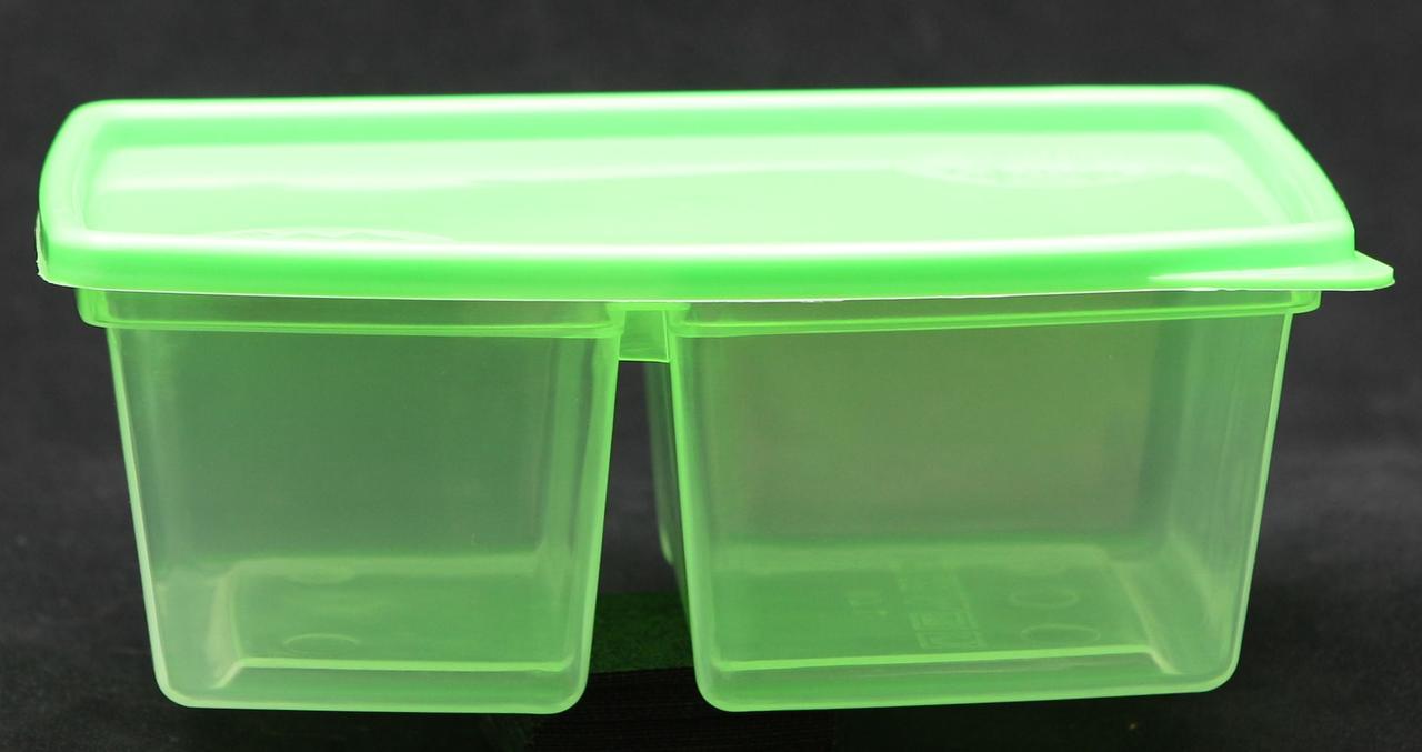 Пластиковий прямокутний подвійний контейнер (лоток) 0.7 л "Європейський" з жорсткою кришкою (різні кольори кришки)