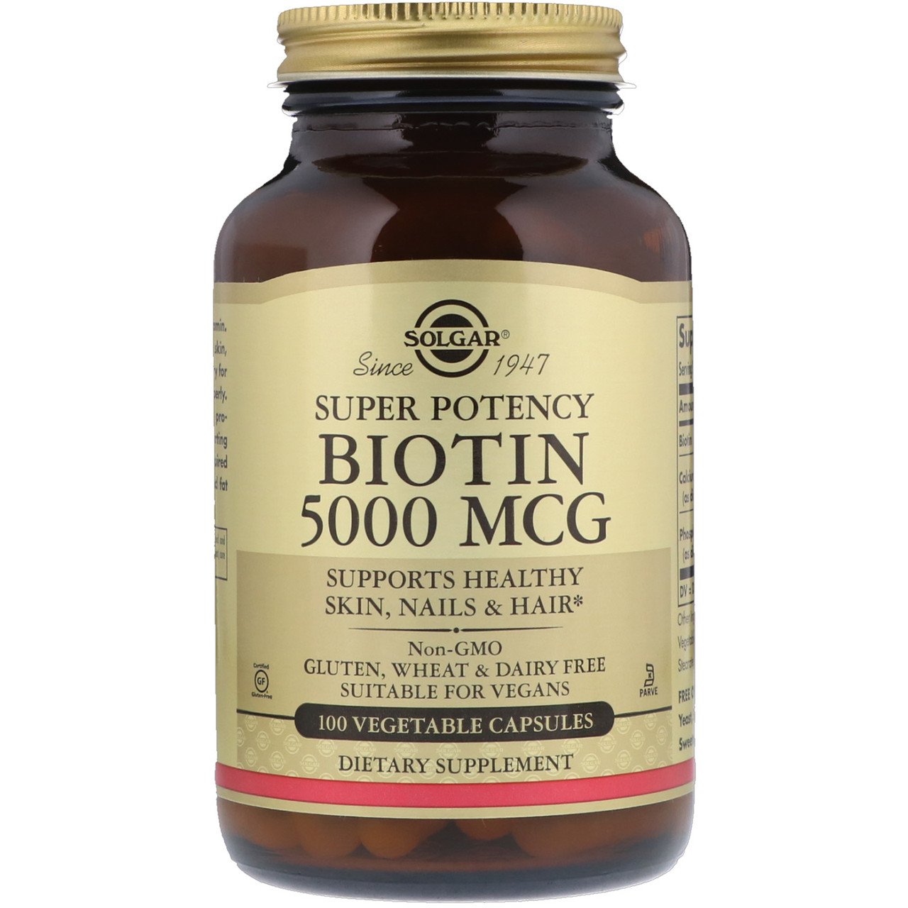 Біотин, 5000 мкг, 100 вегетаріанських капсул Solgar