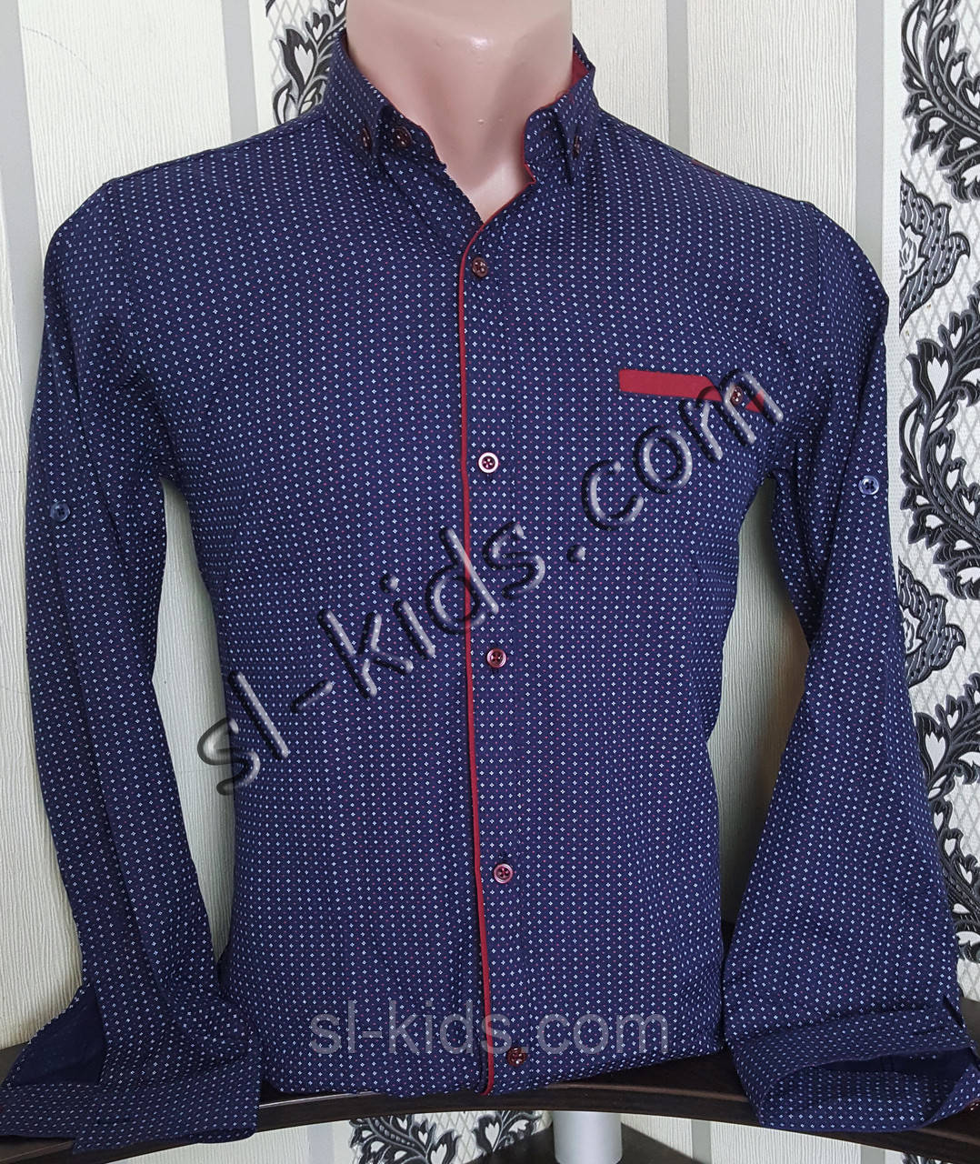 Стрейчева сорочка для хлопчика 6-11 років (опт) (темно синя) (пр. Туреччина)