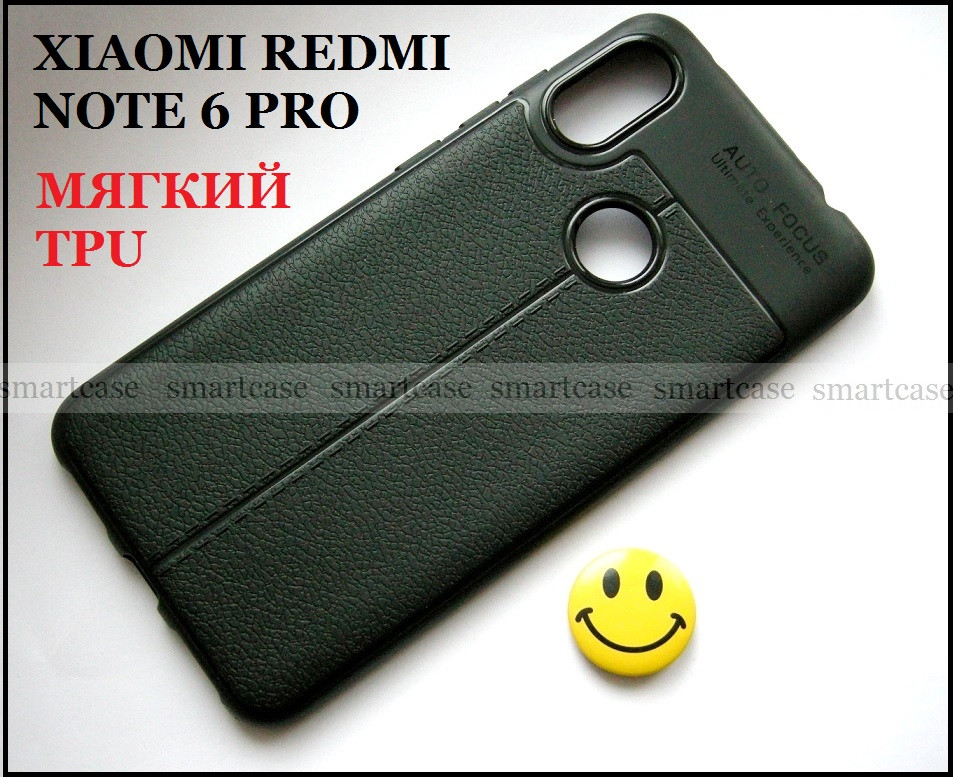Черный чехол под кожу для Xiaomi Redmi Note 6 Pro, мягкий TPU AF бампер, не силиконовый - фото 1 - id-p877102419