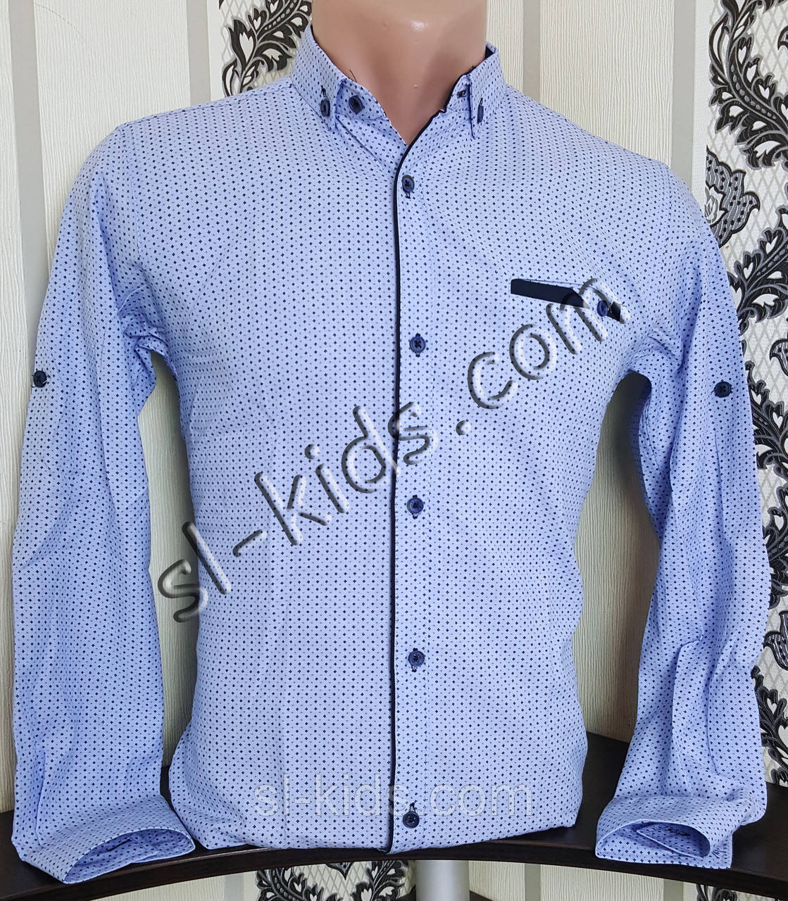 Стильная рубашка для мальчика 116-146 см(опт) (голубая) (пр. Турция) - фото 1 - id-p877113929