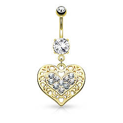 Сережка для пірсингу «Серце» позолочена