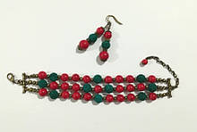 Комплект із Коралу браслет + сережки, натуральний камінь, колір червоний і його відтінки, тм Satori/Sn — 0029
