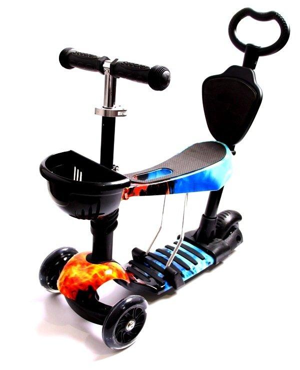 Самокат Дитячий З Сидінням-PRINT 5в1 Вогонь і Лід, фото 1