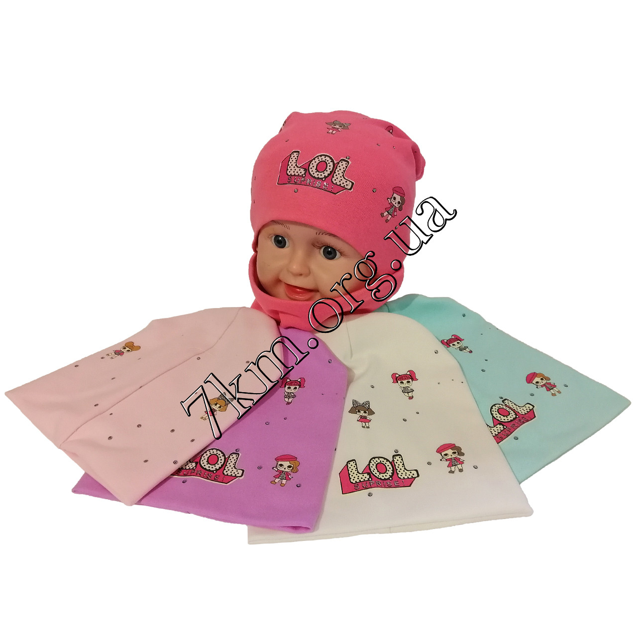 Набір дитяча шапка з хомутом подвійний трикотаж для дівчаток "LOL" 3-5 років Україна Оптом, фото 1
