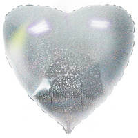 Куля фольгована "Серце голограма" Колір: Срібло. Розмір: 18" (45 см).