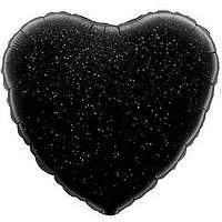 Куля фольгована "Серце голограма" Колір: Чорний. Розмір: 18" (45 см).