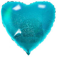 Куля фольгована "Серце голограма" Колір: Блакитний. Розмір: 18" (45 см).