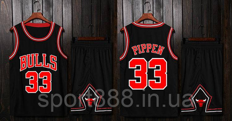 Чорна баскетбольна форма Pippen No33 (майка + шорти) Chicago Bulls, фото 1