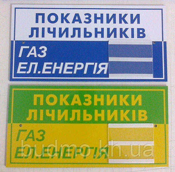 Табличка показання лічильників на газ і електрика