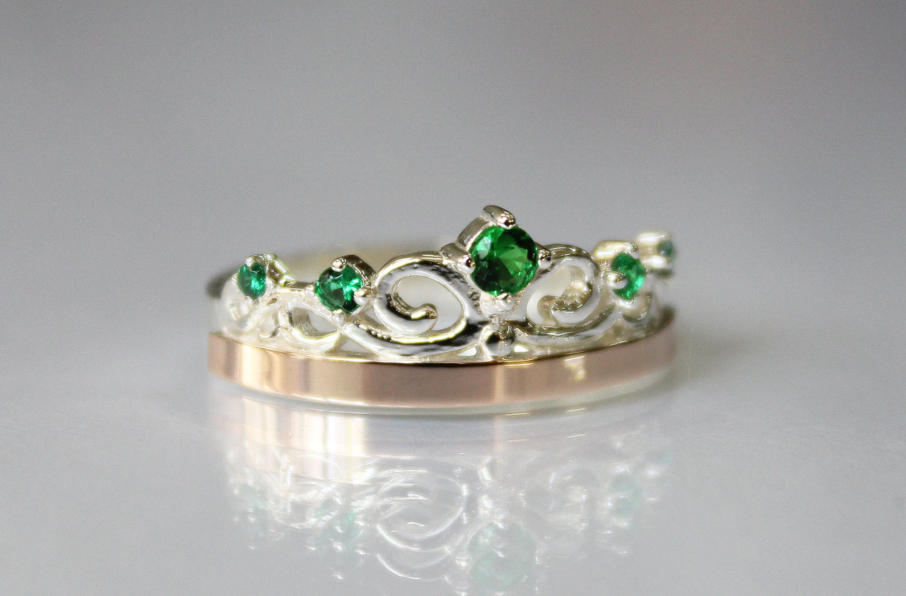 Срібне кільце "Корона" з фианитом і золотою вставкою, фото 1