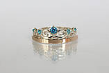 Срібне кільце "Корона" з фианитом і золотою вставкою, фото 5