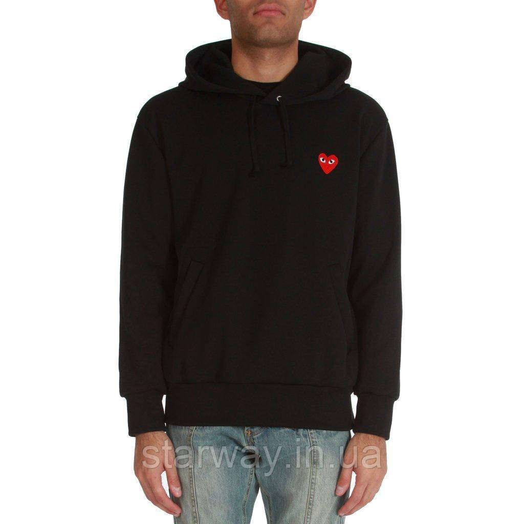 Худі принт comme des garcons small logo | чорна стильна толстовка