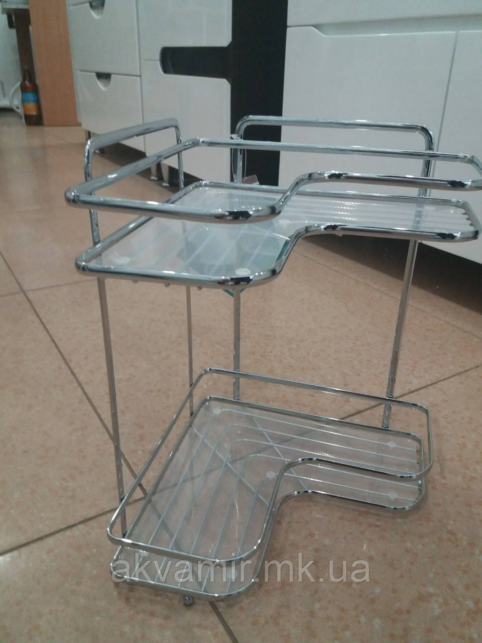 Полиця для ванної кімнати Besser з хромованої сталі кутова 2-ярусна 26x26x32 см