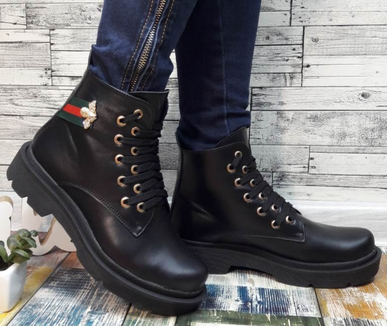 Gucci стильні шкіряні чорні черевички весна осінь 2020! з натуральної шкіри в стилі гуччі ! зручна підошва