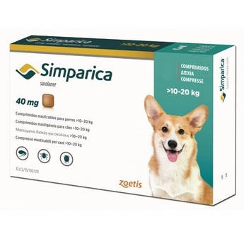 Simparica 40 мг ОРІГИНАЛ Симпарика таблетки від бліх і кліщів для собак вагою від 10 до 20 кг (3 шт.)