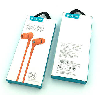 Гарнітура/Навушники з мікрофоном Celebrat D3 Heavy Bass Earphones Orange