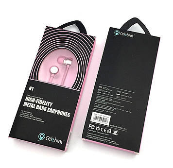 Гарнітура/Навушники з мікрофоном Celebrat N1 High-Fidelity Metal Bass Earphones Pink