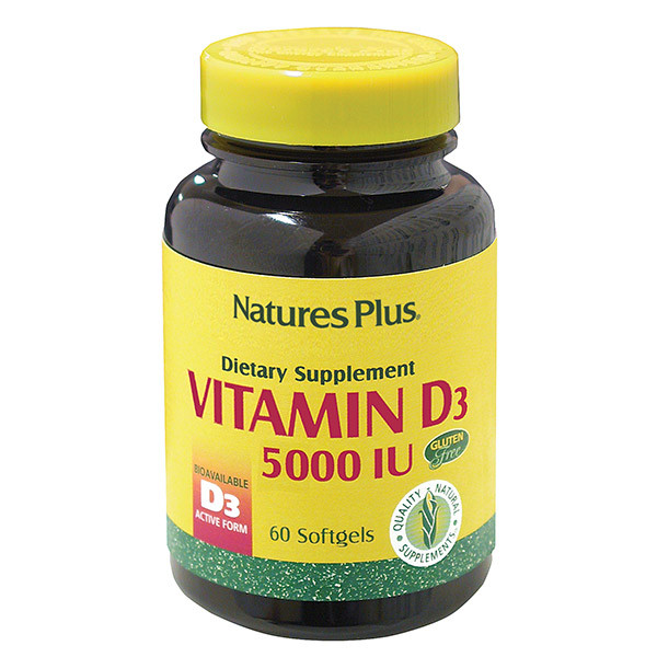 Вітамін D3 5000IU, Natures Plus, 60 желатинових капсул