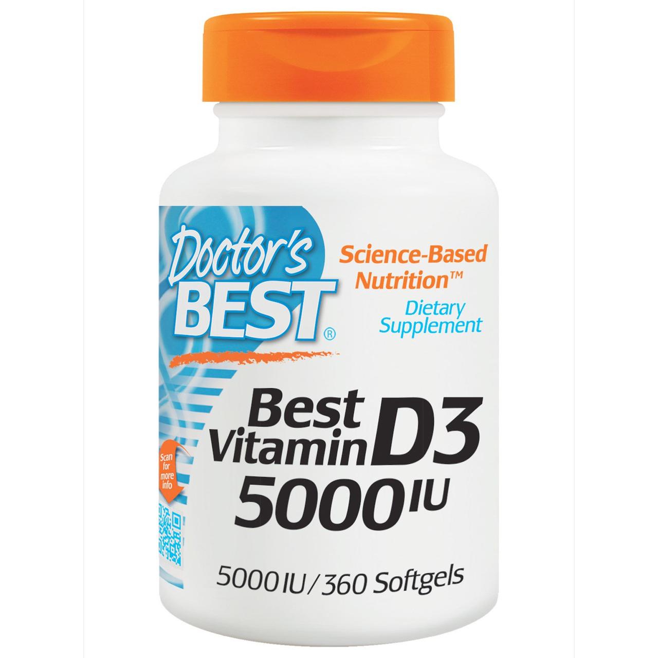 Вітамін D3 5000IU, Doctor's s Best, 360 желатинових капсул