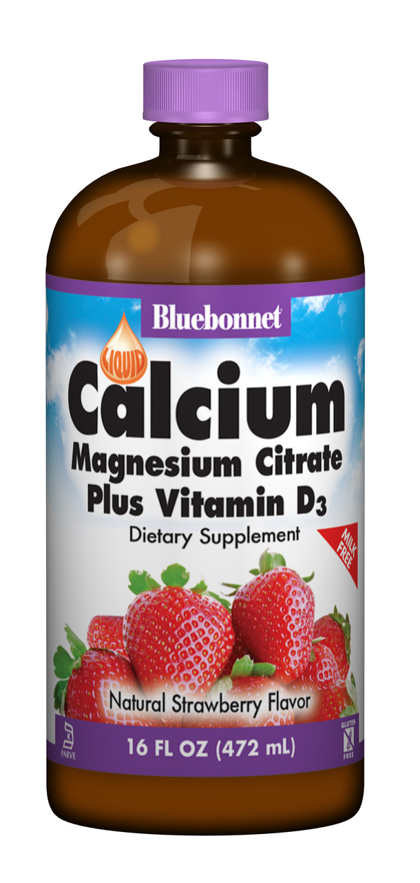 Рідкий Кальцій Цитрат Магнію + Вітамін D3, Полуниця, Bluebonnet Nutrition, 16 рідких унцій (472 мл)
