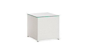 Стола журнального Капри без скла, каркас сталі, позов, ротанг Білий, 45х45 см (Terico ТМ)
