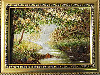 Картина з бурштину "Весняний ліс з потічком"