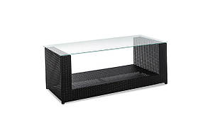 Стола журнального Ельза каркас сталь, столиця калічне скло, позов, ротанг Чорний, 120х50х45 см (Terico ТМ)